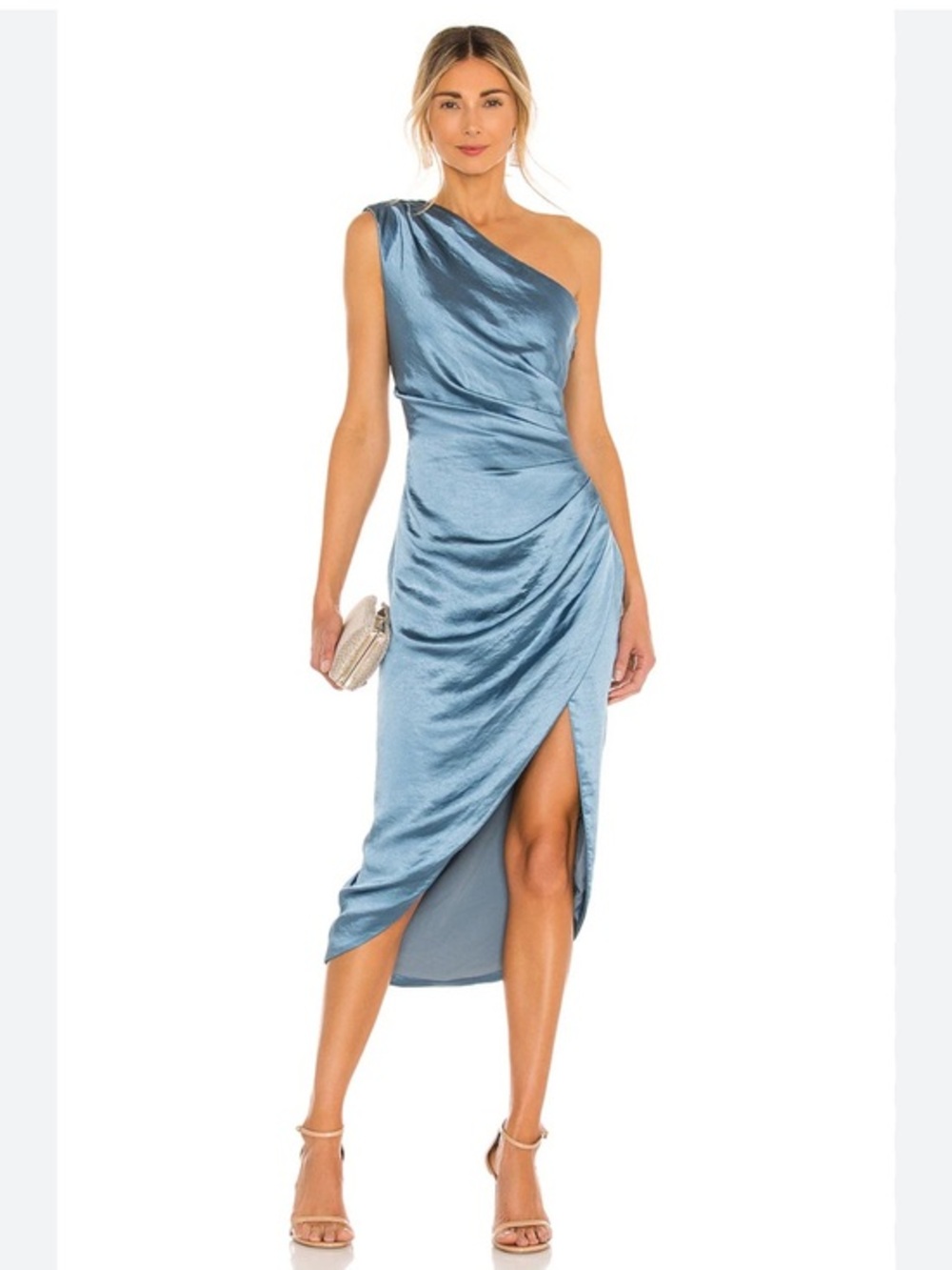 Elliatt Cassini One Shoulder Satin Midi Dress Wedding Guest Cocktail Revolve
